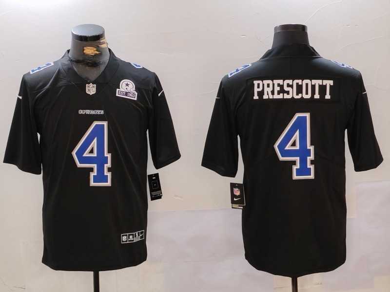 Mens Dallas Cowboys #4 Dak Prescott Black Throwback With 1960 Patch Vapor Untouchable Limited Stitched Jersey